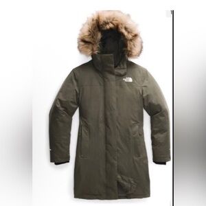 The North Face Arctic Down Fill Taupe Green Fur Trim Coat S